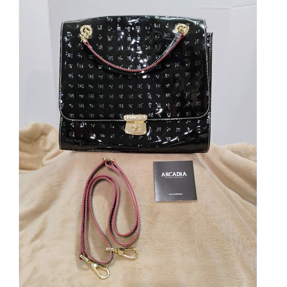 Arcadi Zola Embossed Flap Satchel Black